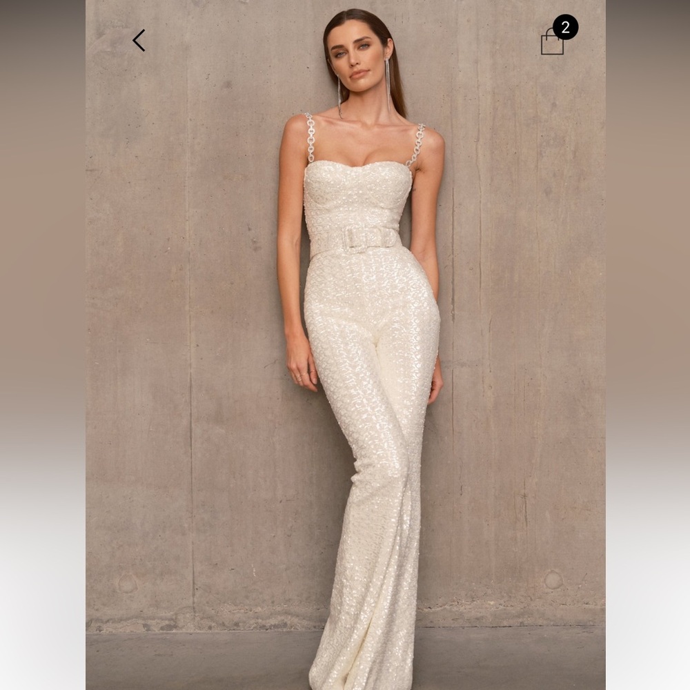 NADINE MERABI White Embellished Jumpsuit